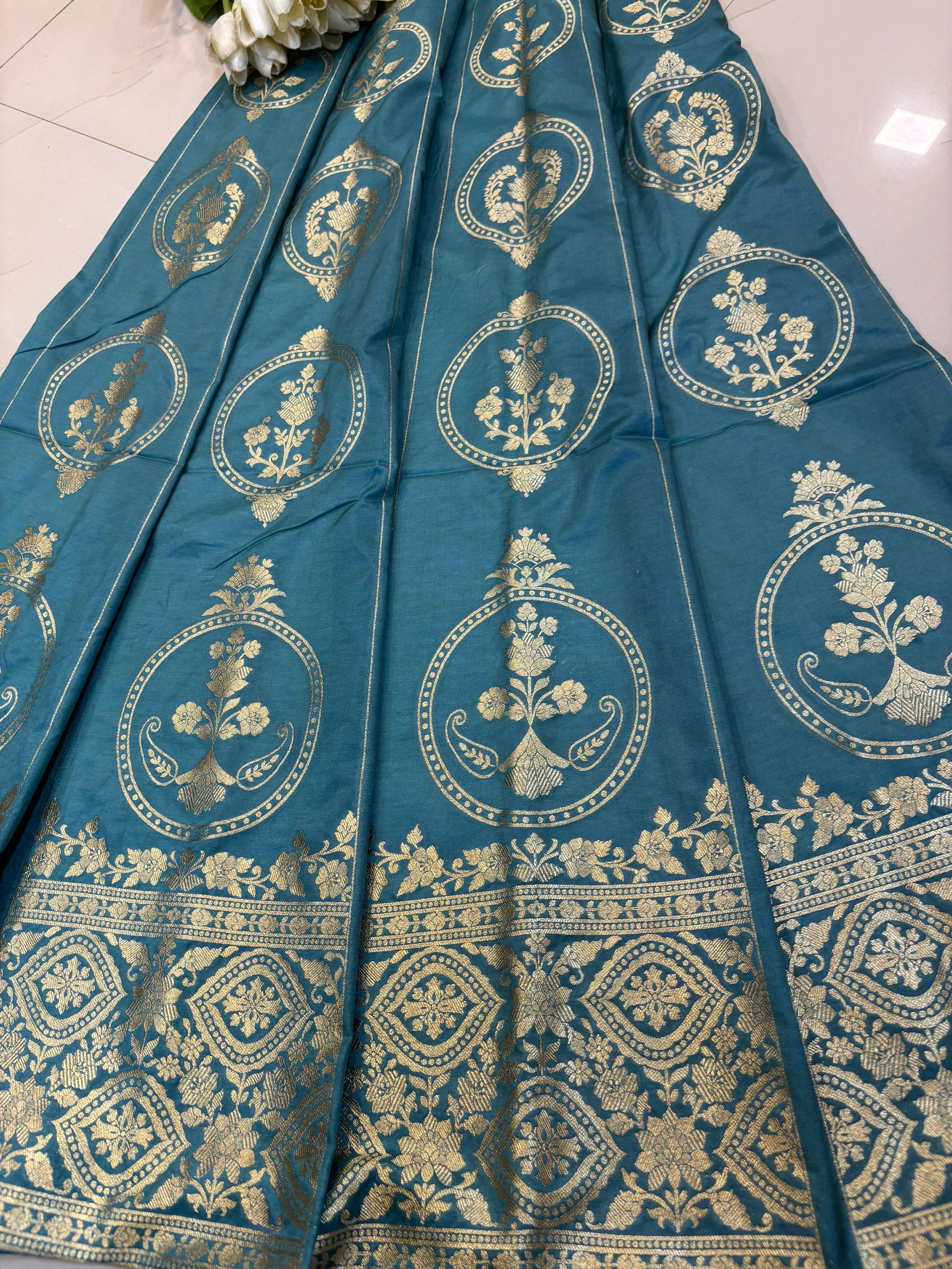 Elegant Blue Banarasi Silk Unstitched Lehenga Set - Luxurion World