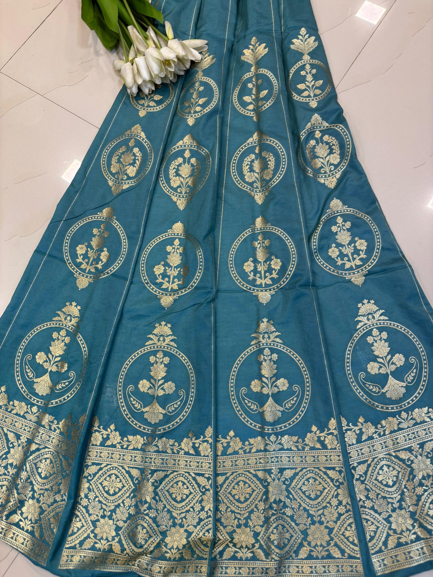 Elegant Blue Banarasi Silk Unstitched Lehenga Set - Luxurion World
