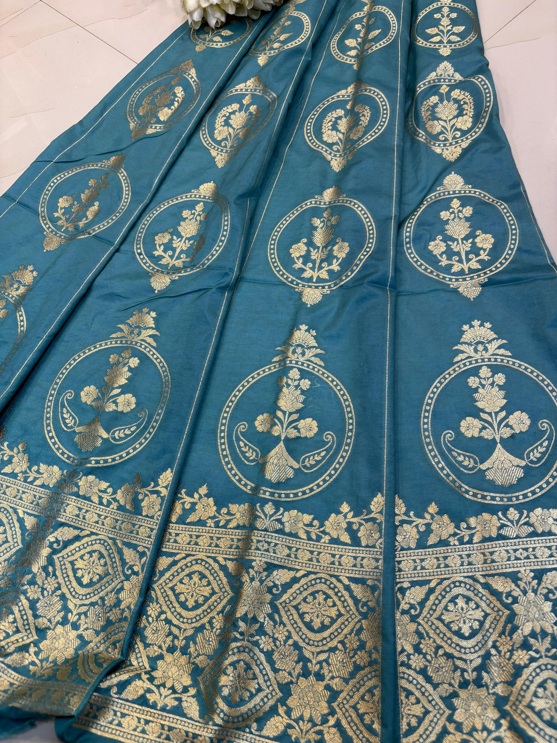 Elegant Blue Banarasi Silk Unstitched Lehenga Set - Luxurion World