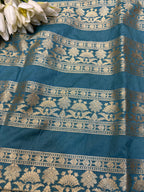 Elegant Blue Banarasi Silk Unstitched Lehenga Set - Luxurion World