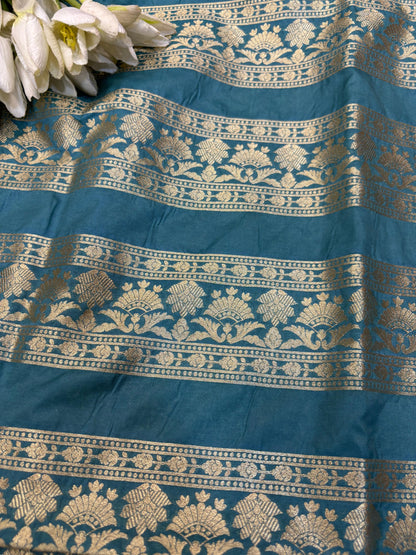 Elegant Blue Banarasi Silk Unstitched Lehenga Set - Luxurion World