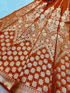 Orange Banarasi Silk Unstitched Lehenga Set - Luxurion World