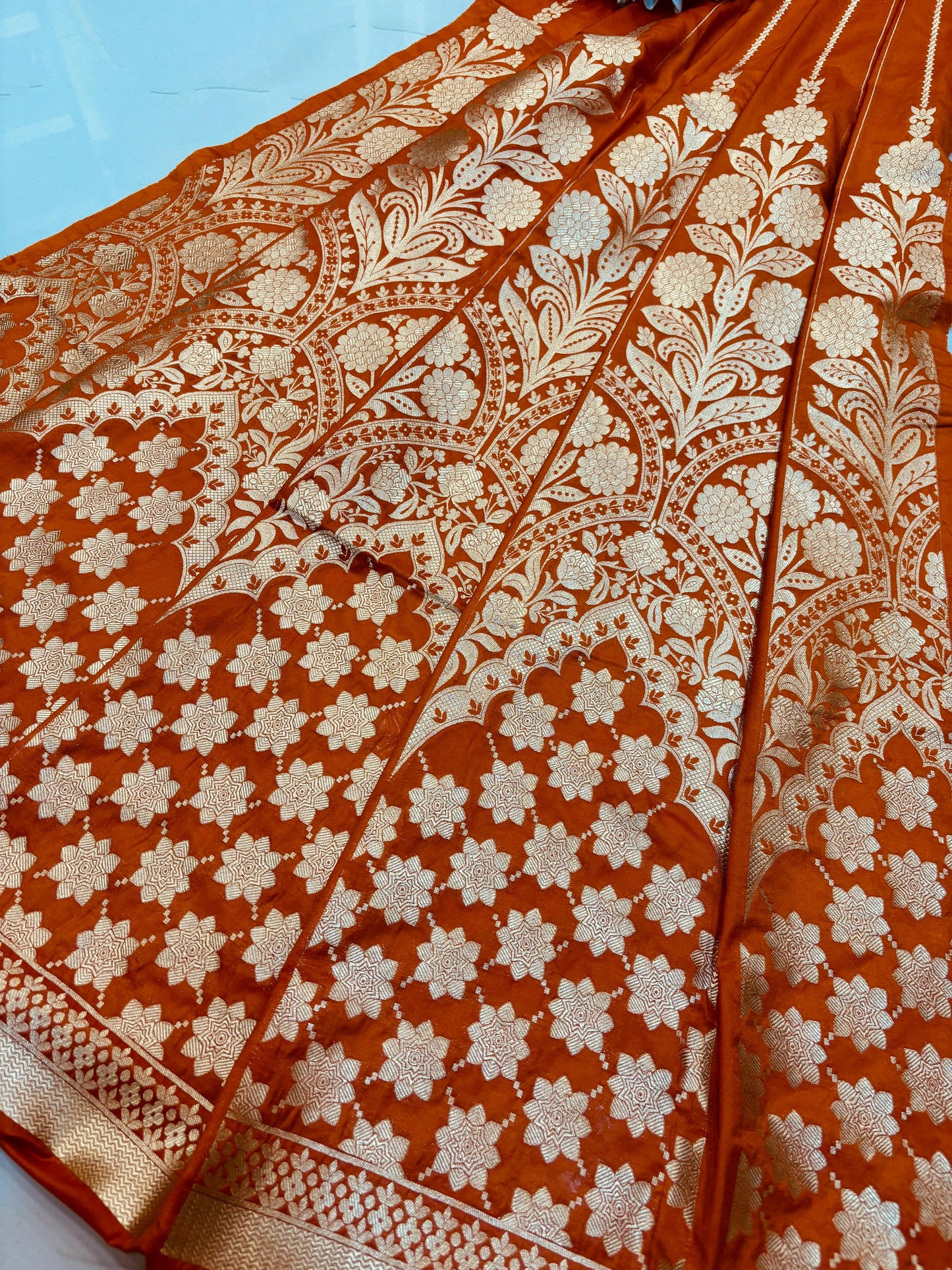 Orange Banarasi Silk Unstitched Lehenga Set - Luxurion World