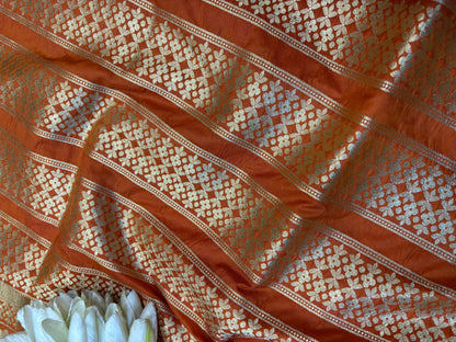 Orange Banarasi Silk Unstitched Lehenga Set - Luxurion World