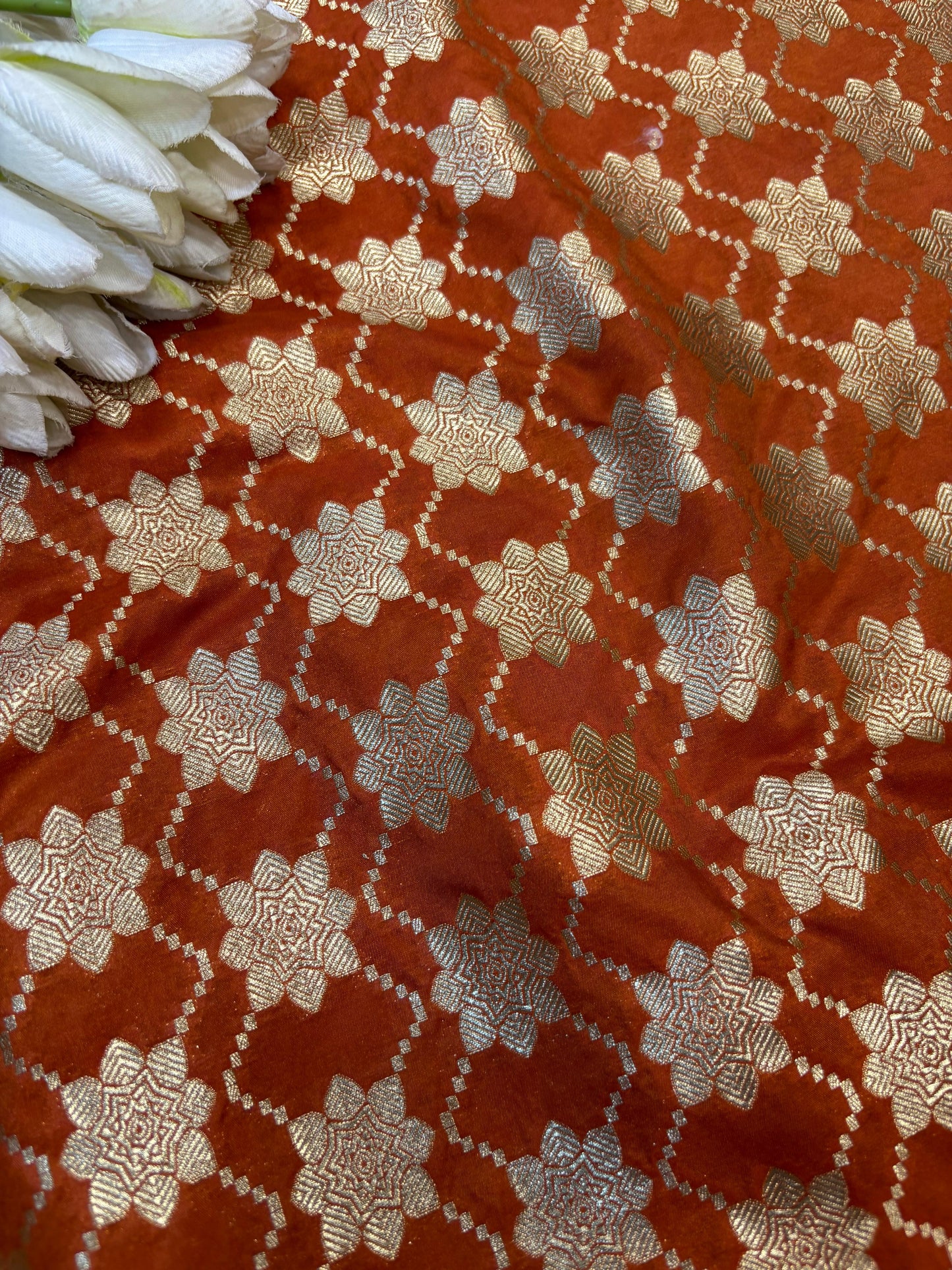 Orange Banarasi Silk Unstitched Lehenga Set - Luxurion World