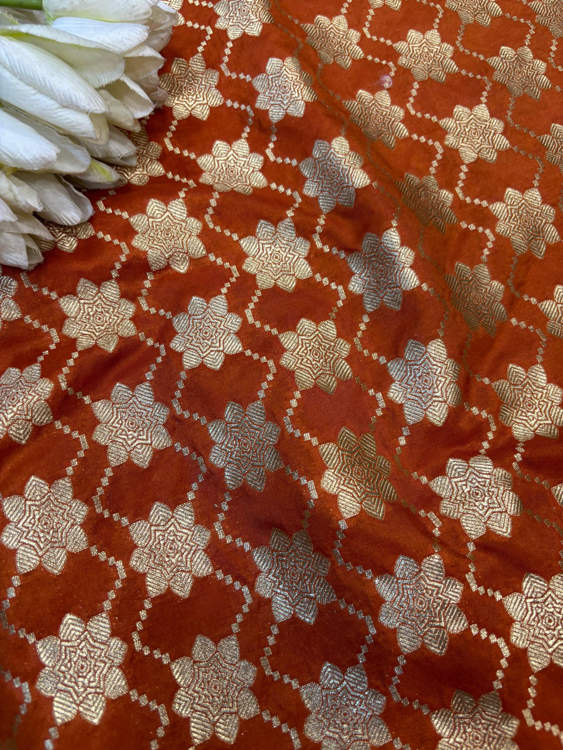 Orange Banarasi Silk Unstitched Lehenga Set - Luxurion World