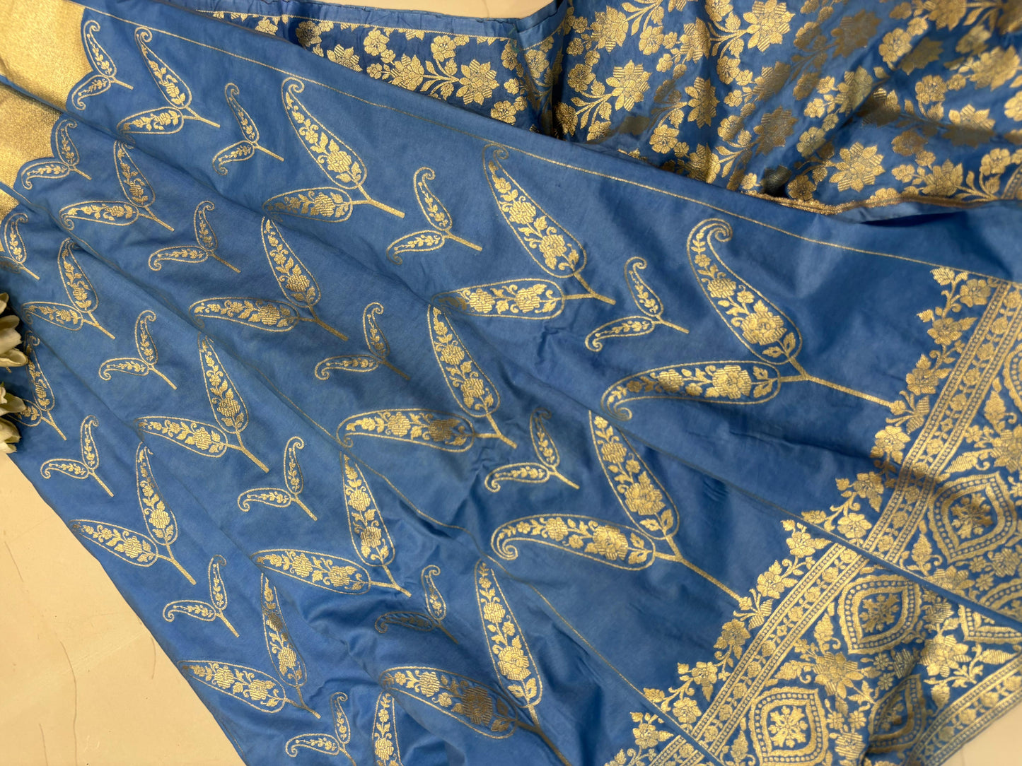 Blue Banarasi Silk Unstitched Lehenga Set - Luxurion World