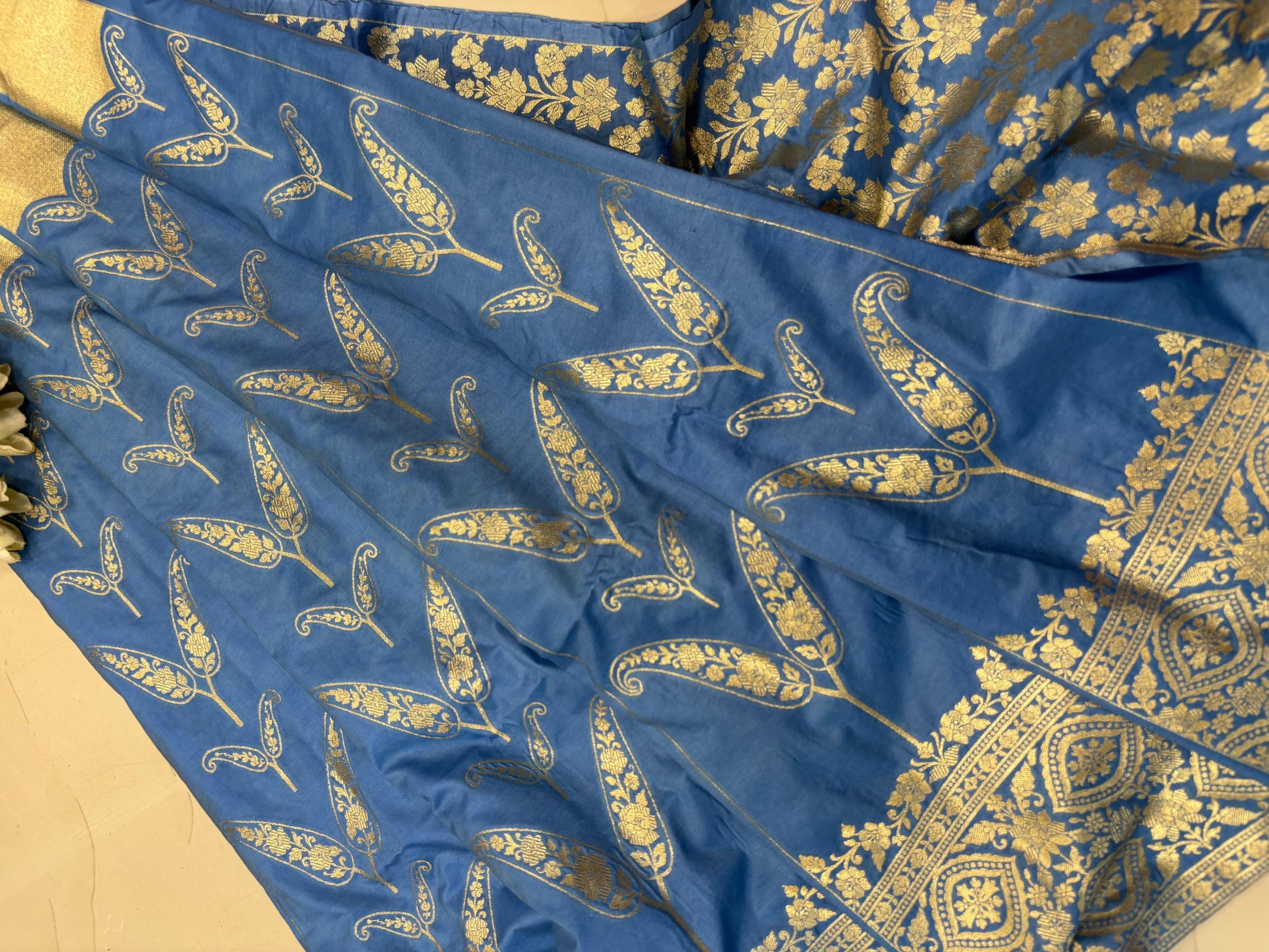 Blue Banarasi Silk Unstitched Lehenga Set - Luxurion World