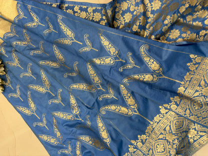 Blue Banarasi Silk Unstitched Lehenga Set - Luxurion World