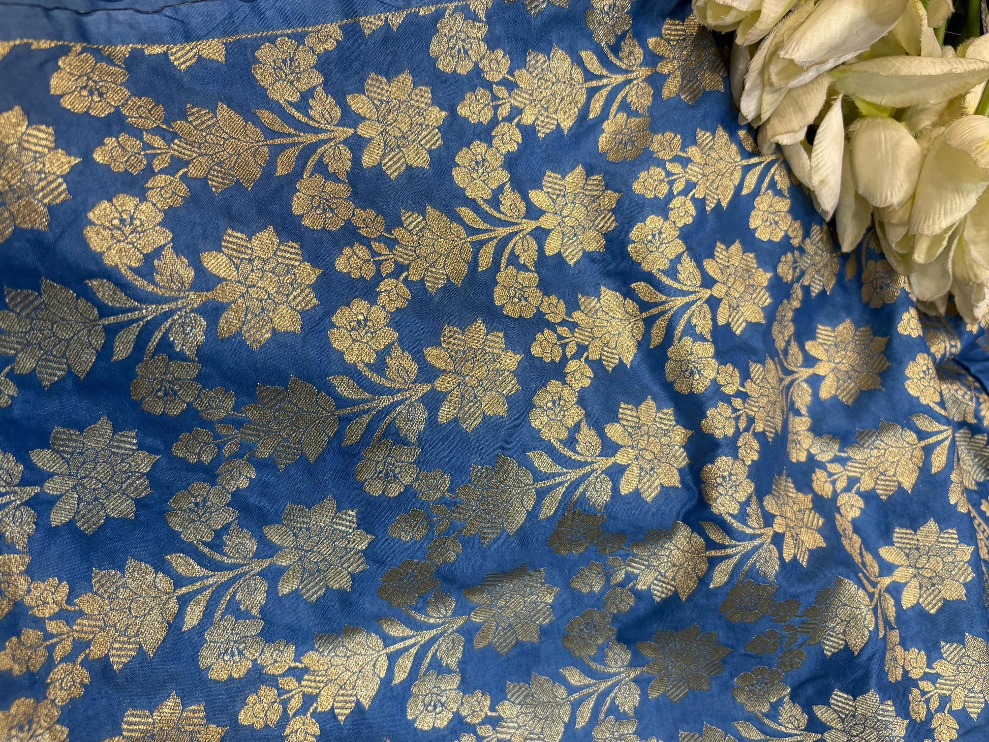 Blue Banarasi Silk Unstitched Lehenga Set - Luxurion World