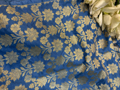 Blue Banarasi Silk Unstitched Lehenga Set - Luxurion World