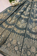 Elegant Grey Banarasi Silk Unstitched Lehenga Set - Luxurion World