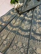 Elegant Grey Banarasi Silk Unstitched Lehenga Set - Luxurion World