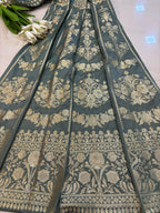 Elegant Grey Banarasi Silk Unstitched Lehenga Set - Luxurion World