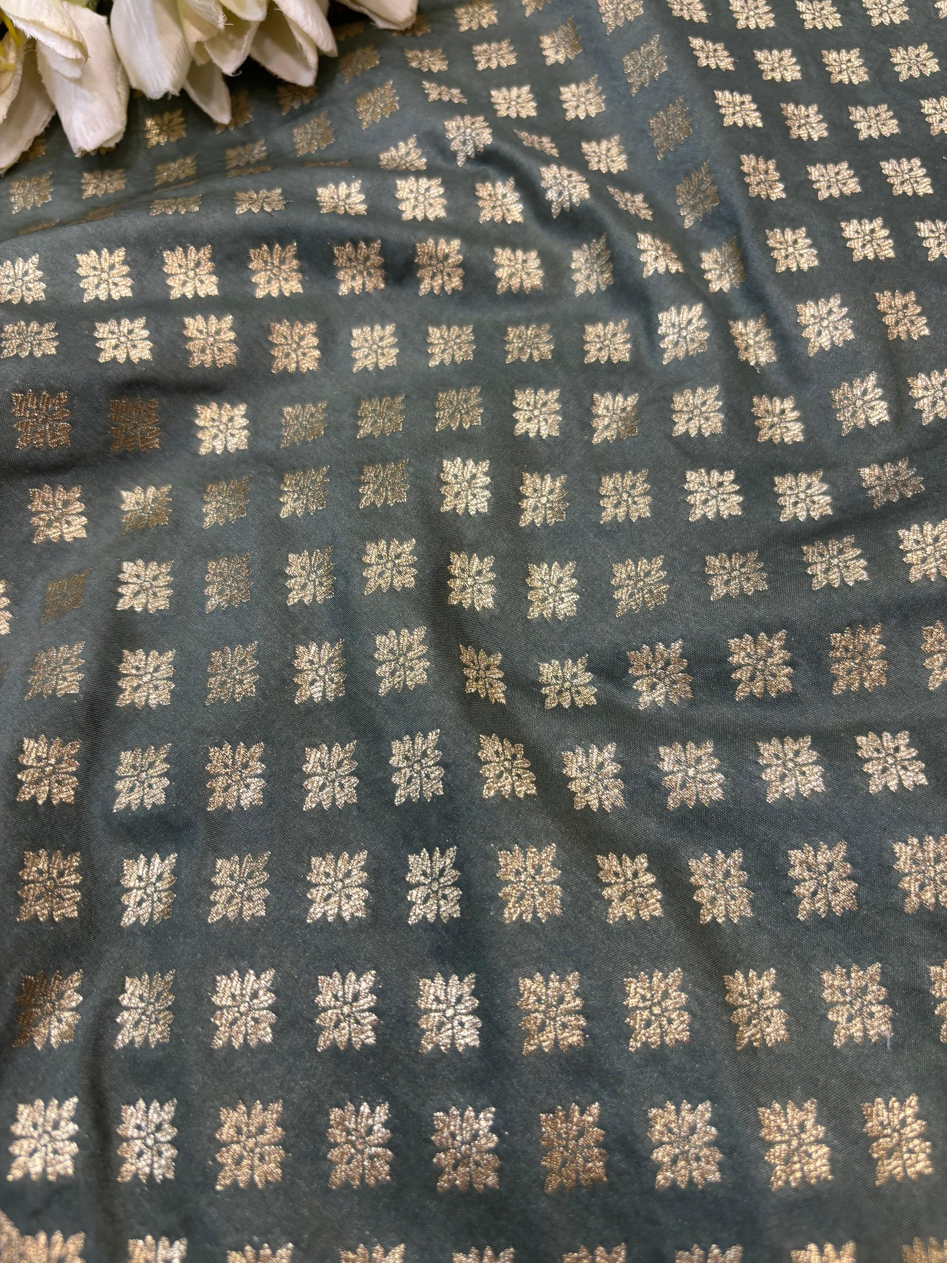 Elegant Grey Banarasi Silk Unstitched Lehenga Set - Luxurion World