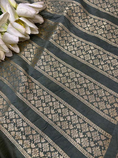 Elegant Grey Banarasi Silk Unstitched Lehenga Set - Luxurion World