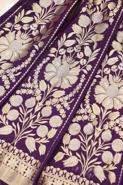 Purple Banarasi Silk Unstitched Lehenga Set - Luxurion World