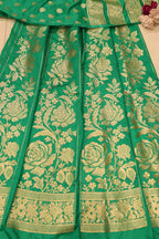 Green Banarasi Silk Unstitched Lehenga Set - Luxurion World