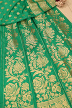 Green Banarasi Silk Unstitched Lehenga Set - Luxurion World
