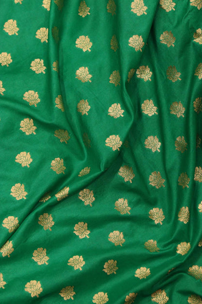 Green Banarasi Silk Unstitched Lehenga Set - Luxurion World