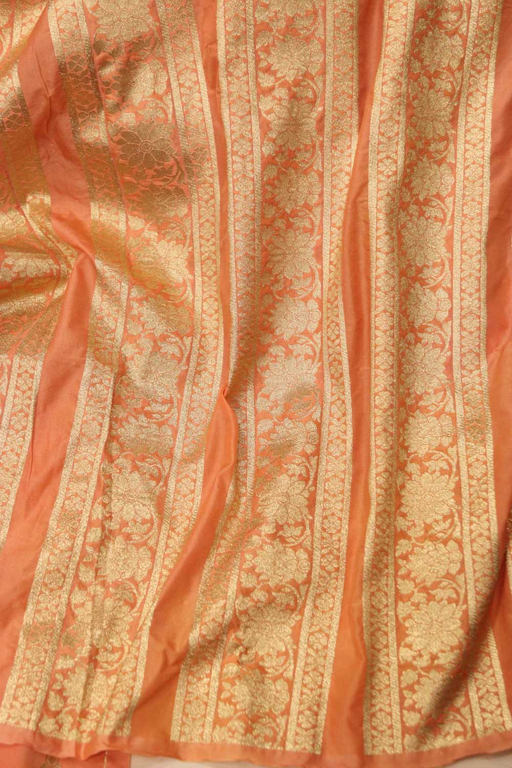 Pastel Orange Banarasi Silk Unstitched Lehenga Set - Luxurion World