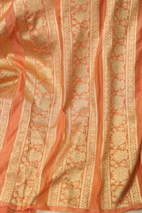 Pastel Orange Banarasi Silk Unstitched Lehenga Set - Luxurion World