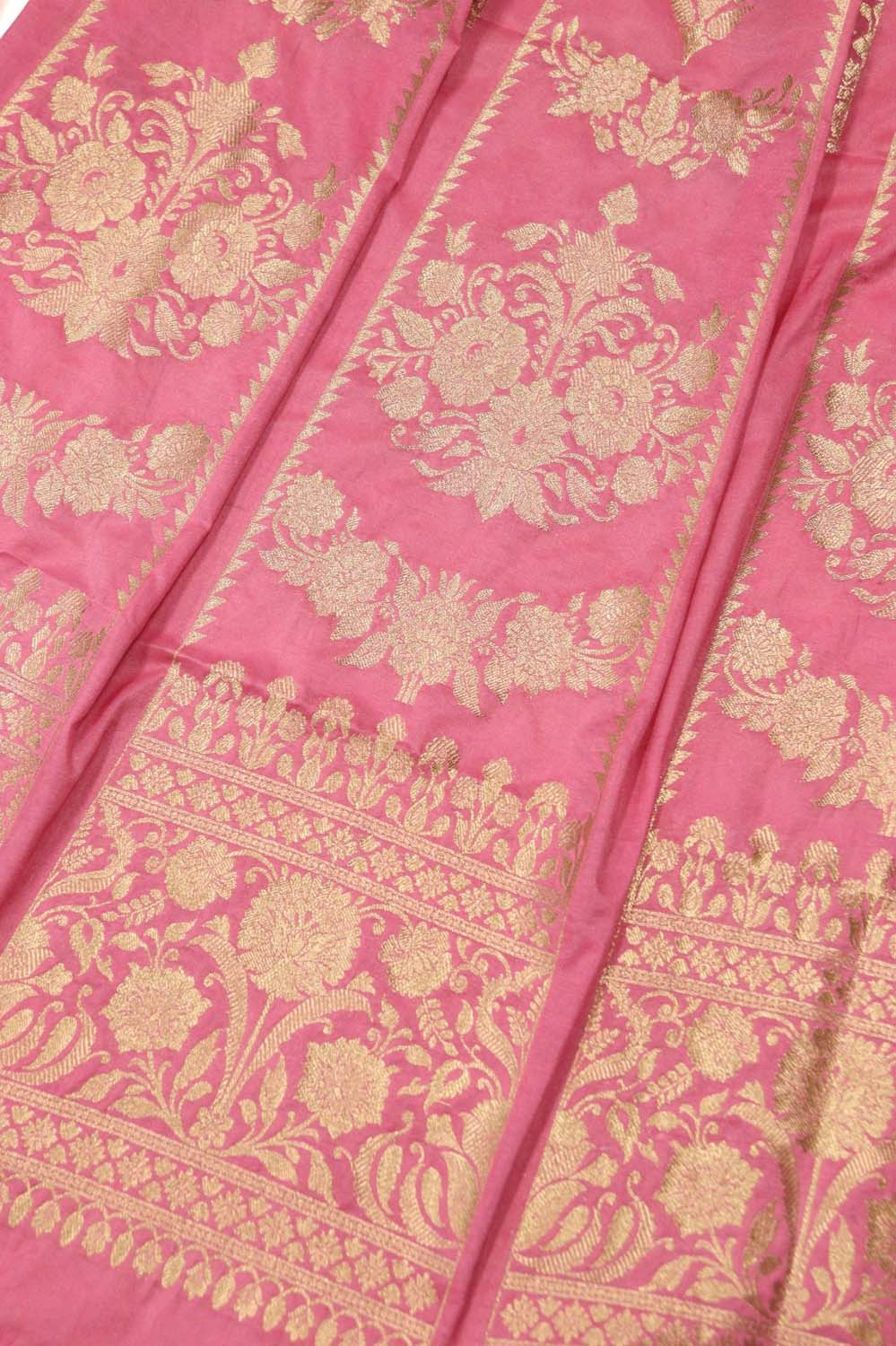 Light Pink Banarasi Silk Unstitched Lehenga Set - Luxurion World