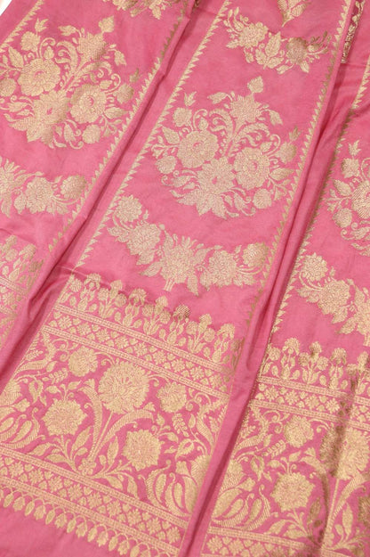 Light Pink Banarasi Silk Unstitched Lehenga Set - Luxurion World