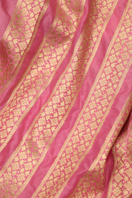 Light Pink Banarasi Silk Unstitched Lehenga Set - Luxurion World