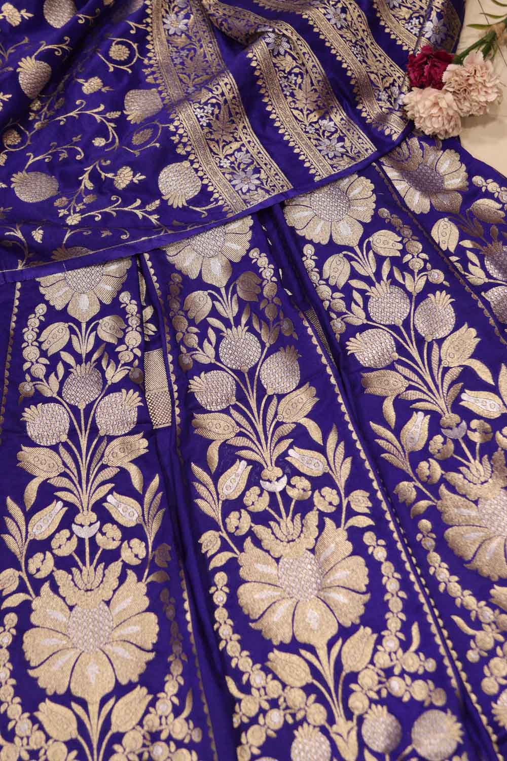 Royal Blue Banarasi Silk Unstitched Lehenga Set - Luxurion World