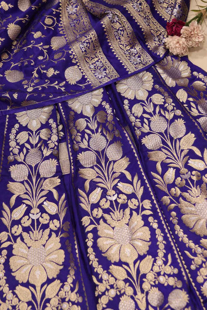 Royal Blue Banarasi Silk Unstitched Lehenga Set - Luxurion World