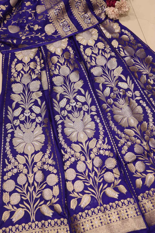 Royal Blue Banarasi Silk Unstitched Lehenga Set - Luxurion World