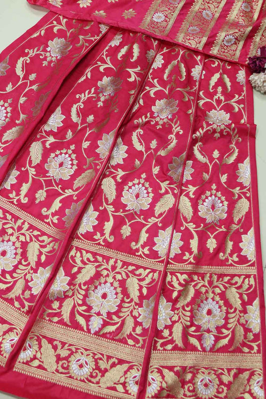 Pink Banarasi Silk Unstitched Lehenga Set - Luxurion World