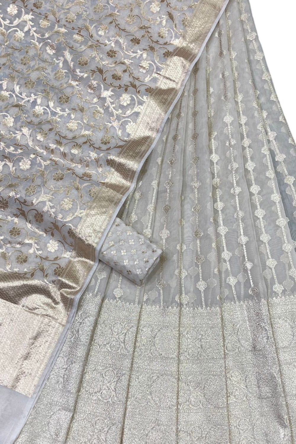 Dyeable Banarasi Chanderi Silk Unstitched Lehenga Set - Luxurion World