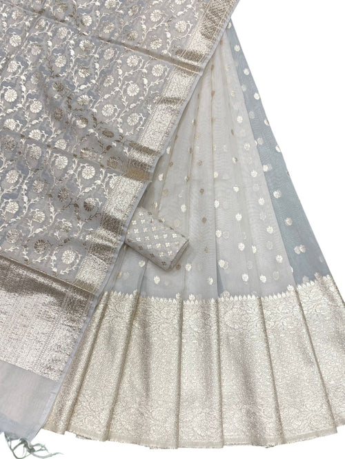 Dyeable Banarasi Chanderi Silk Unstitched Lehenga Set - Luxurion World