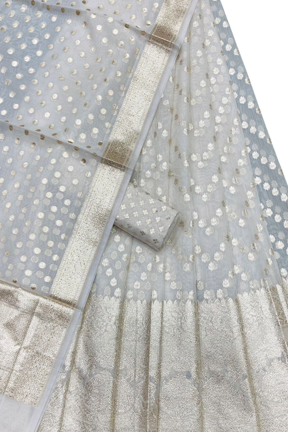 Dyeable Banarasi Chanderi Silk Unstitched Lehenga Set - Luxurion World