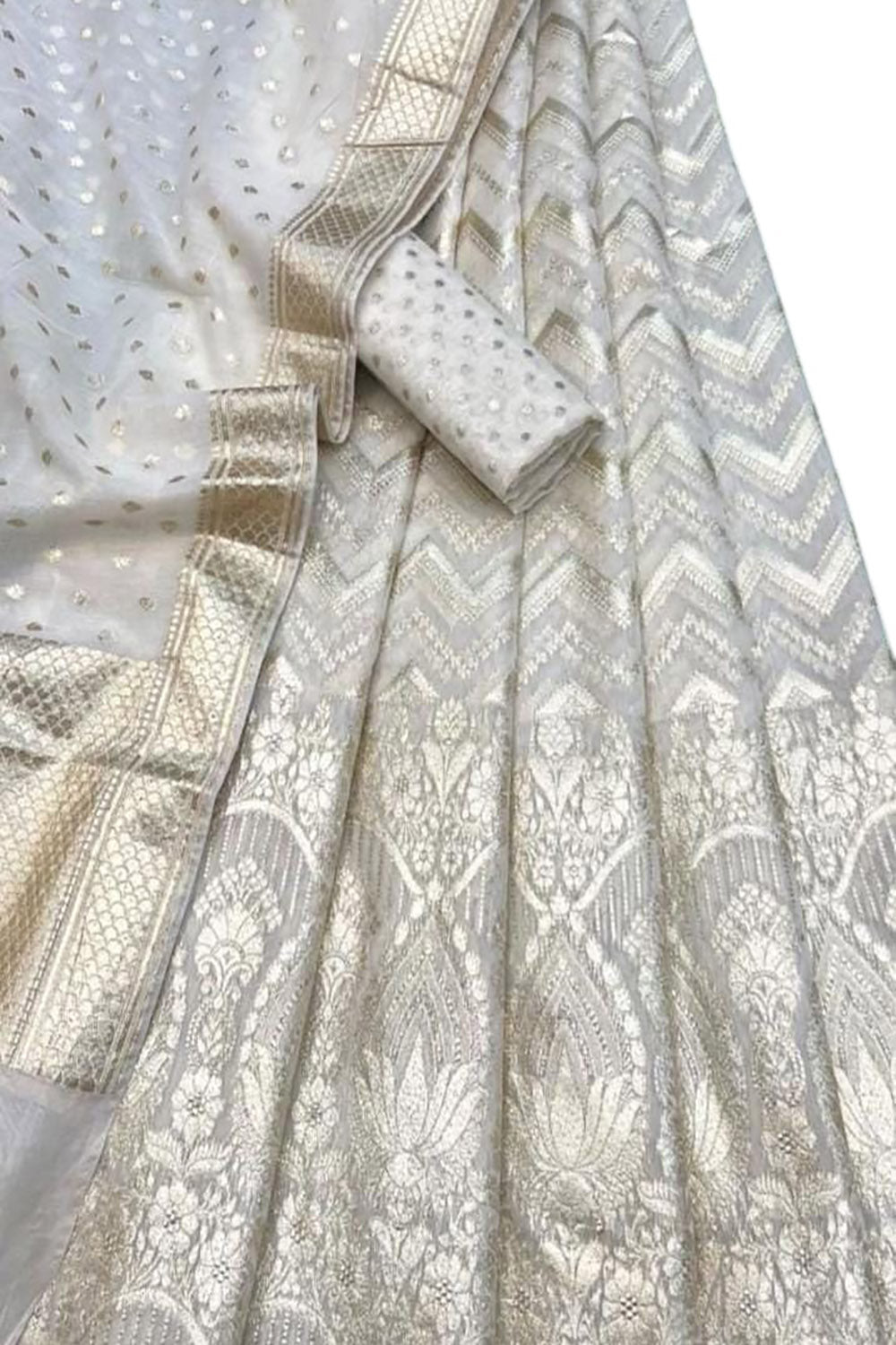 Dyeable Banarasi Chanderi Silk Unstitched Lehenga Set - Luxurion World