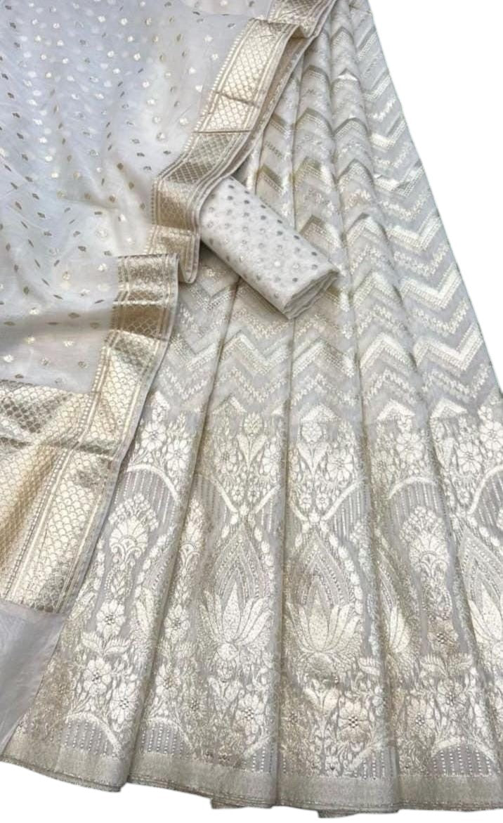 Dyeable Banarasi Chanderi Silk Unstitched Lehenga Set - Luxurion World
