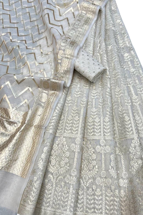 Dyeable Banarasi Chanderi Silk Unstitched Lehenga Set - Luxurion World