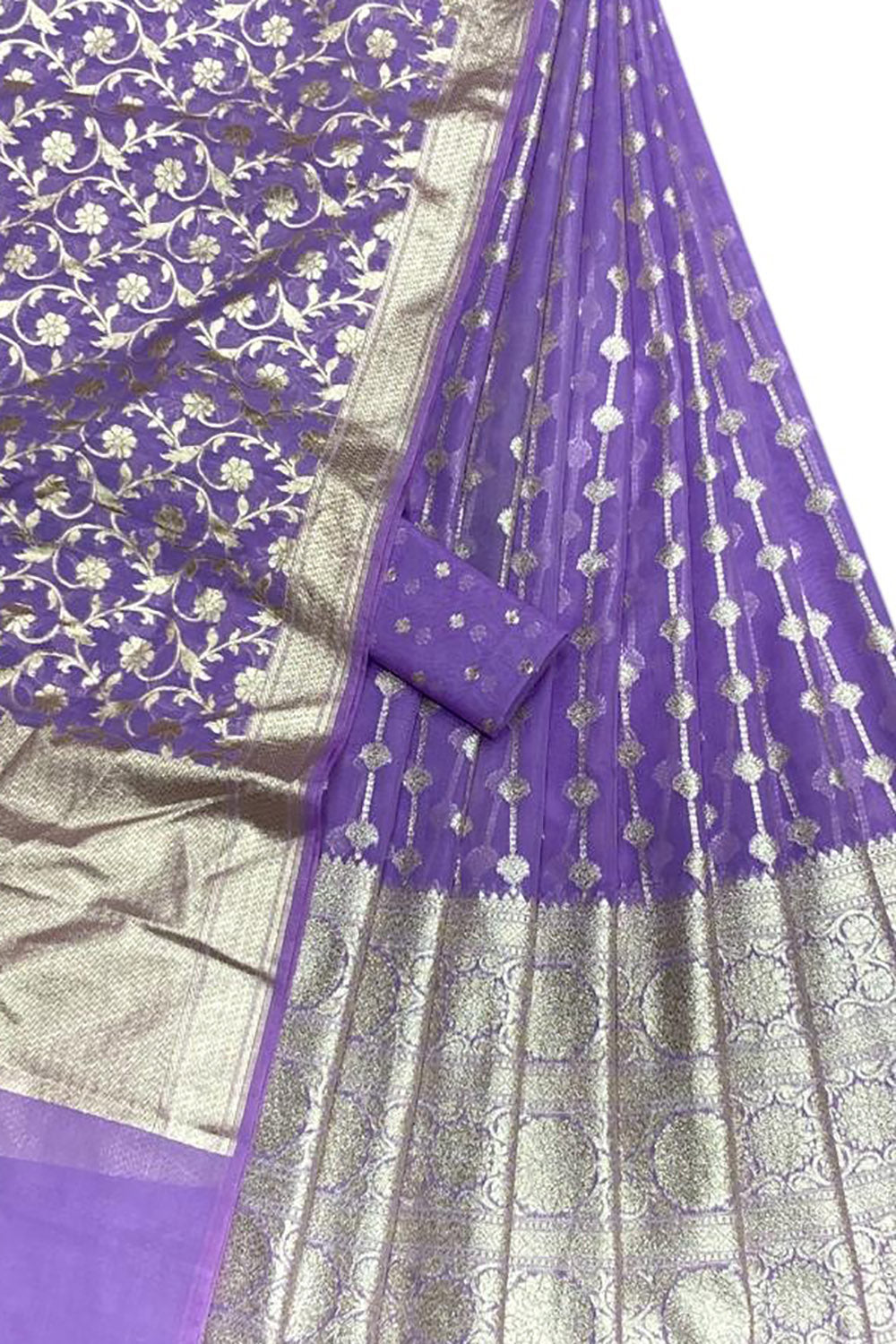 Purple Banarasi Chanderi Silk Unstitched Lehenga Set - Luxurion World