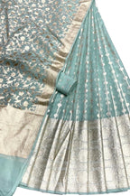 Blue Banarasi Chanderi Silk Unstitched Lehenga Set - Luxurion World