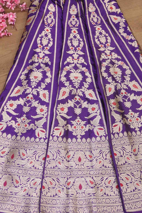 Exquisite Purple Banarasi Katan Silk Lehenga Set - Unstitched - Luxurion World