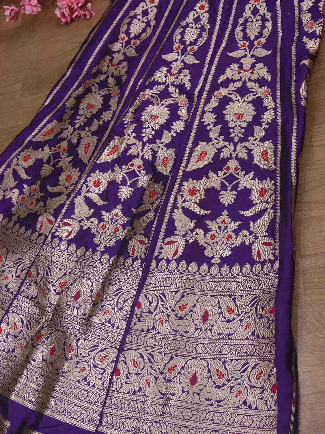Exquisite Purple Banarasi Katan Silk Lehenga Set - Unstitched - Luxurion World