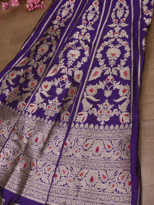 Exquisite Purple Banarasi Katan Silk Lehenga Set - Unstitched - Luxurion World