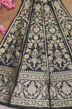Exquisite Black Banarasi Katan Silk Lehenga Set - Unstitched - Luxurion World