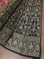 Exquisite Black Banarasi Katan Silk Lehenga Set - Unstitched - Luxurion World