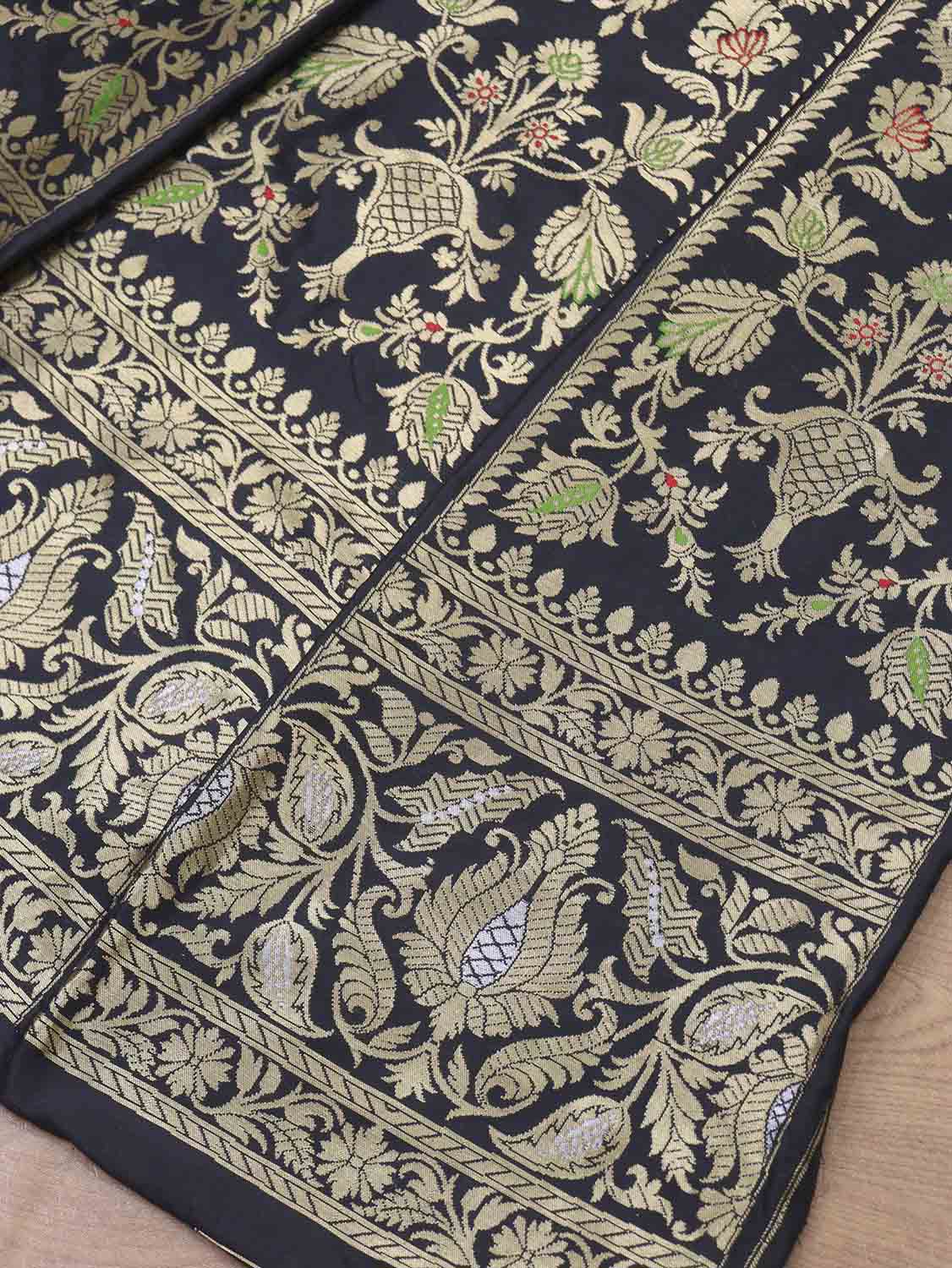 Exquisite Black Banarasi Katan Silk Lehenga Set - Unstitched