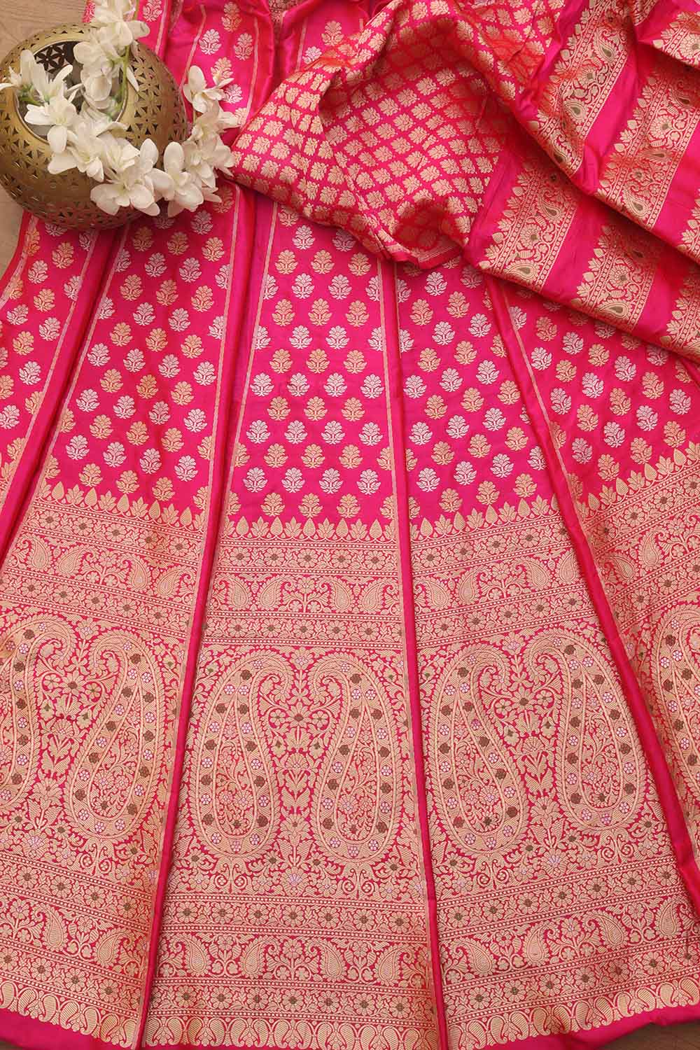 Unstitched Pink Banarasi Katan Silk Lehenga Set - Exquisite Design for a Timeless Look - Luxurion World