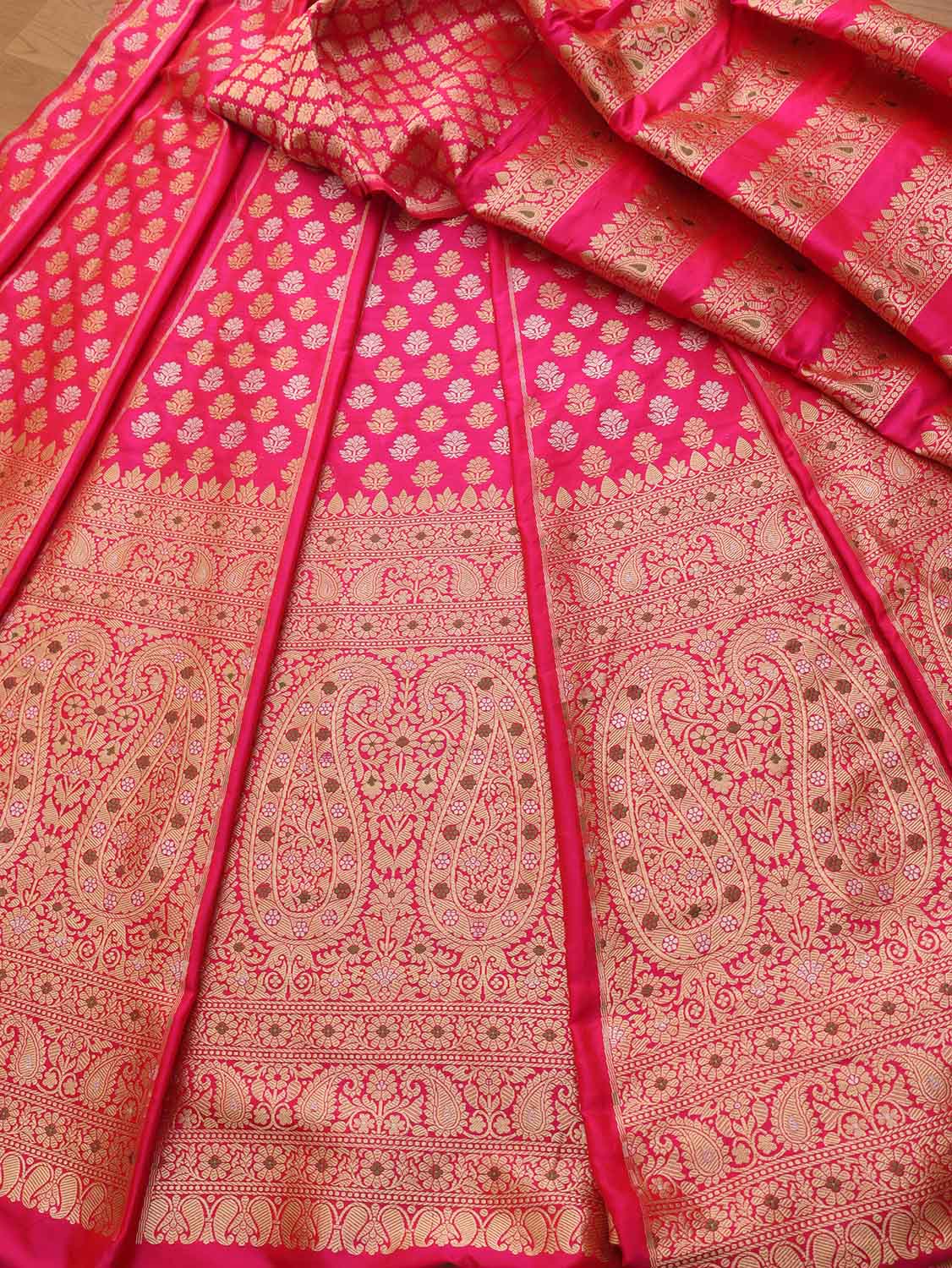 Unstitched Pink Banarasi Katan Silk Lehenga Set - Exquisite Design for a Timeless Look - Luxurion World