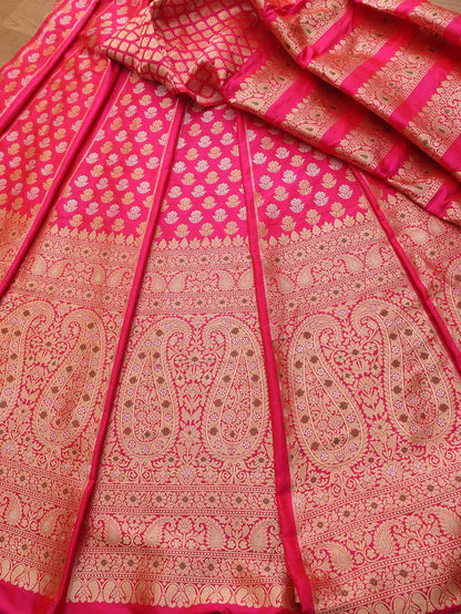 Unstitched Pink Banarasi Katan Silk Lehenga Set - Exquisite Design for a Timeless Look - Luxurion World